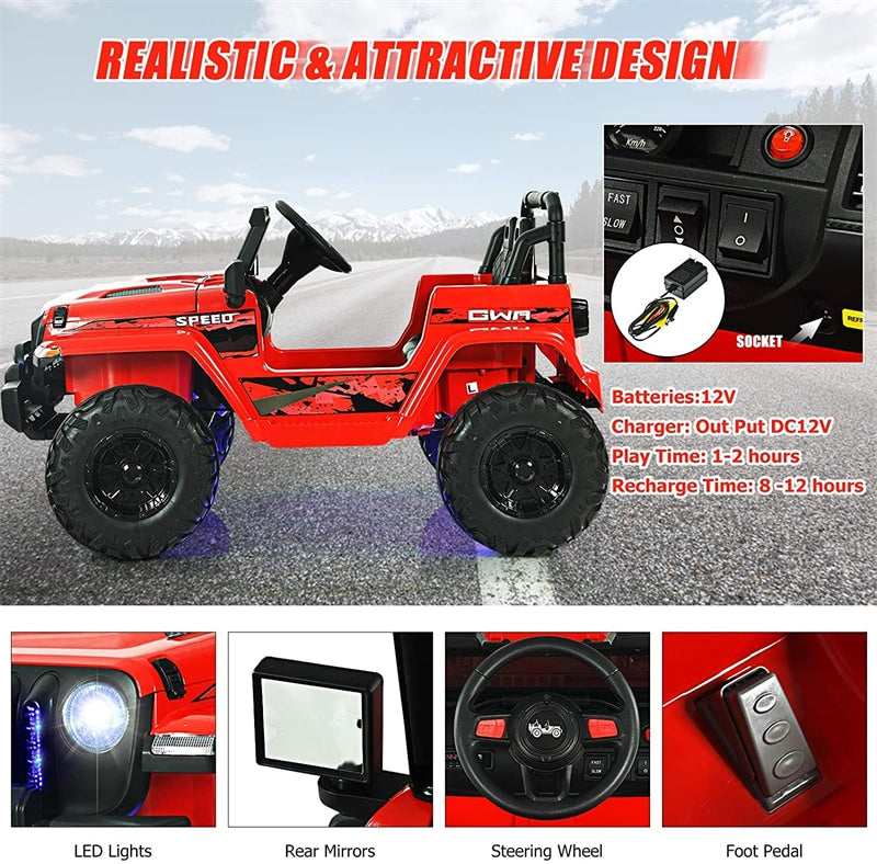 Kids Ride on Jeep Truck 12V Battery Powered Electric Vehicle with 2.4G Remote Control