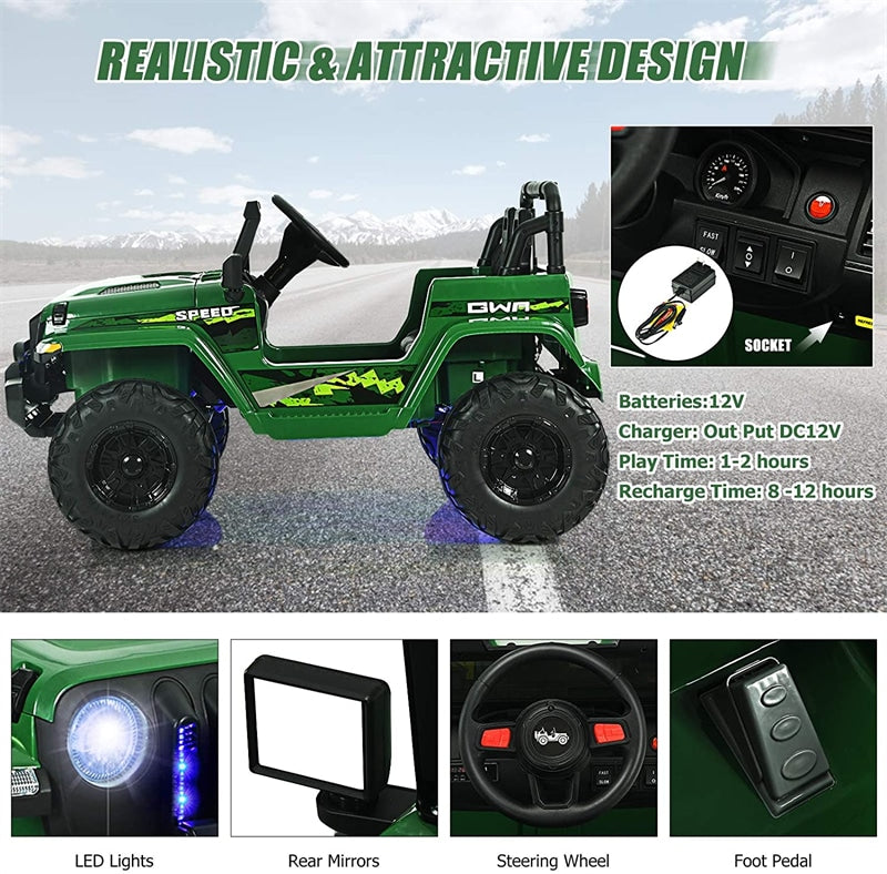 Kids Ride on Jeep Truck 12V Battery Powered Electric Vehicle with 2.4G Remote Control