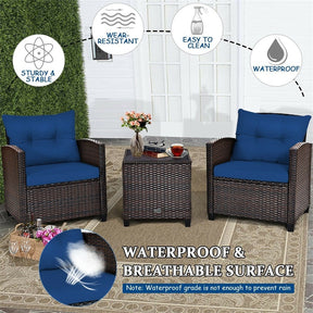 3 Pcs Rattan Patio Conversation Set Outdoor Wicker Sofa Set with Washable Cushions & Coffee Table