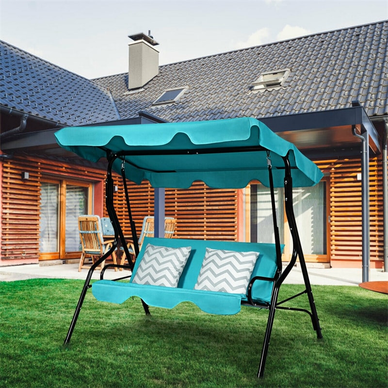 3-Person Cushioned Metal Outdoor Patio Porch Swing Chair Bench Glider with Adjustable Awing Canopy