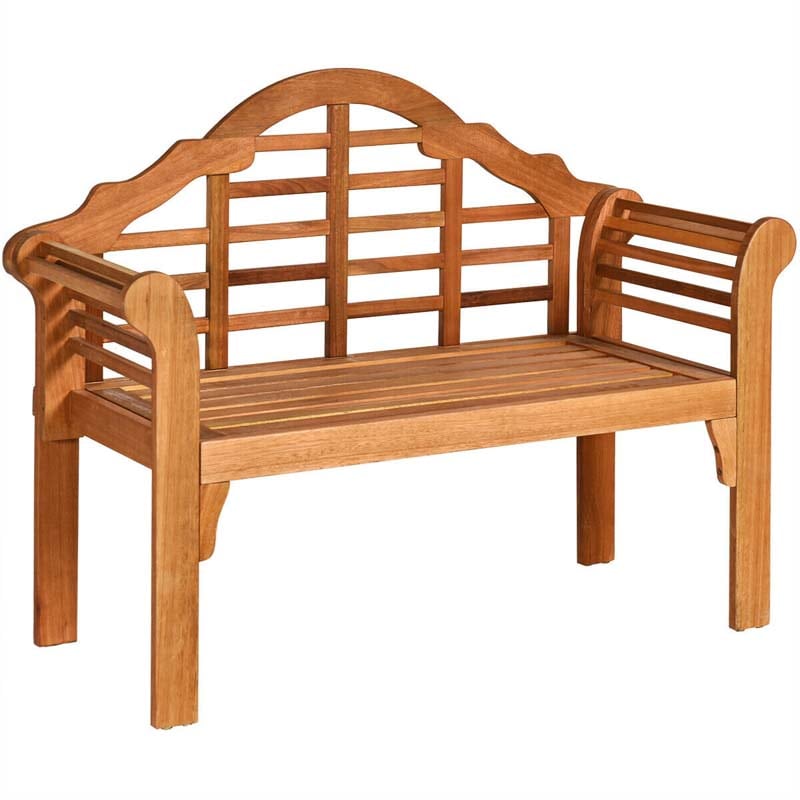 4 FT Folding Outdoor Bench for Park Garden, 2-Person Eucalyptus Wood Bench Loveseat Chair