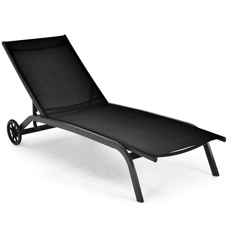 Quick-Drying Outdoor Chaise Lounge Chair with Wheels, 6-Position Patio Beach Pool Lounge Chair Lawn Sun Lounger