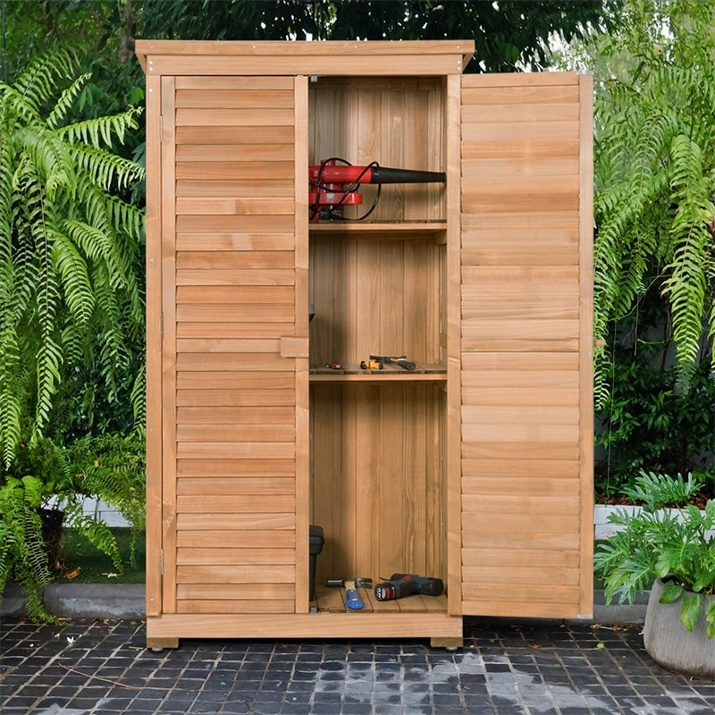 63" Wooden Outdoor Storage Shed Garden Tool Cabinet Waterproof Portable Shed with Latch Detachable Shelves