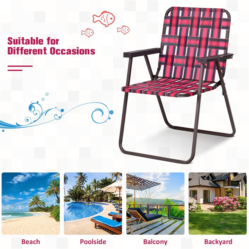 6-Pack Folding Beach Chairs, Fade Resistant Webbing Design, Portable Camping Chair, Foldable Patio Chair, Outdoor Lawn Chair