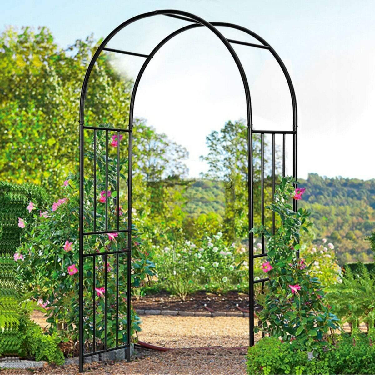7.2FT Metal Garden Arch Arbor, Heavy Duty Steel Outdoor Arch Trellis with Stakes for Climbing Plants, Bridal Party Wedding Decoration