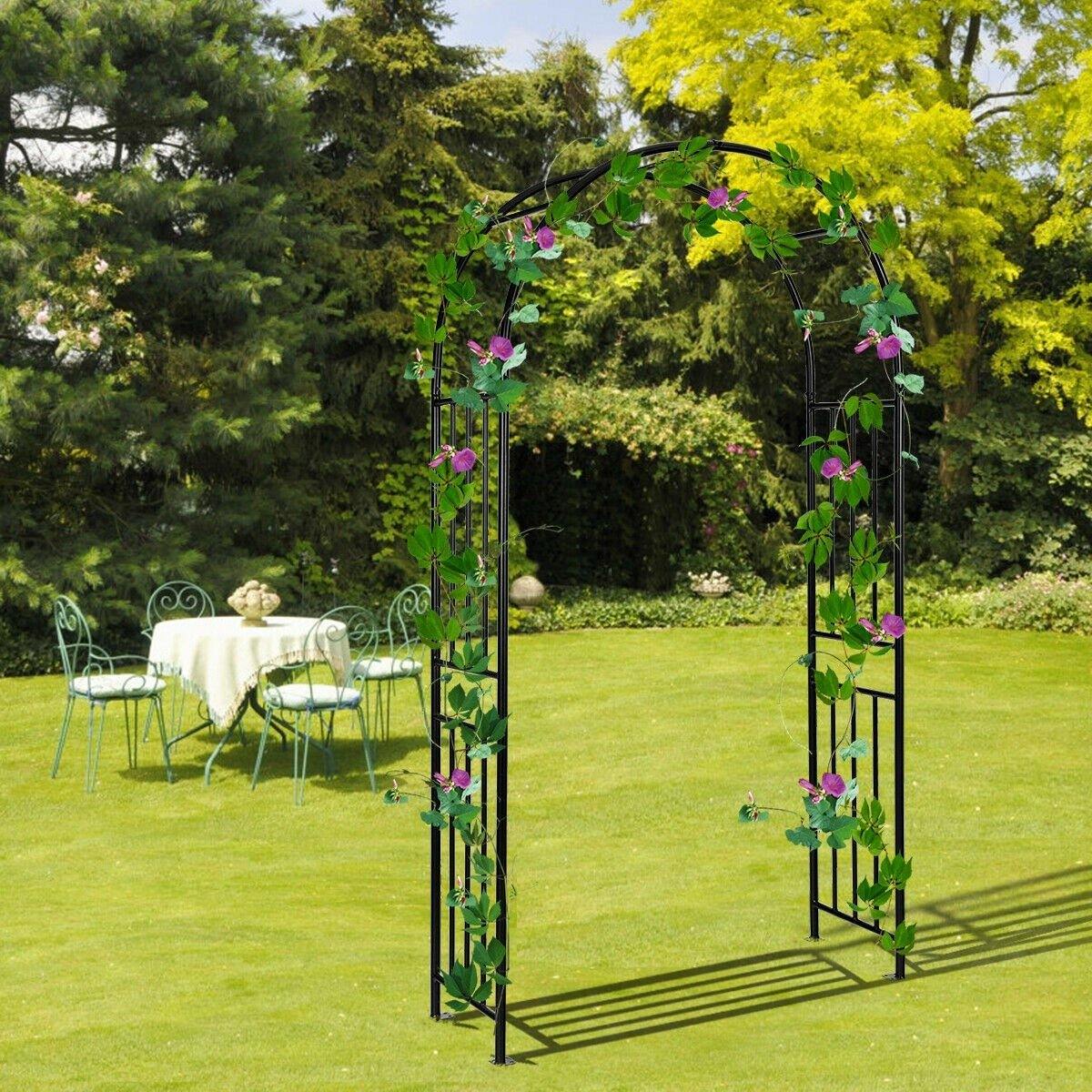 7.2FT Metal Garden Arch Arbor, Heavy Duty Steel Outdoor Arch Trellis with Stakes for Climbing Plants, Bridal Party Wedding Decoration