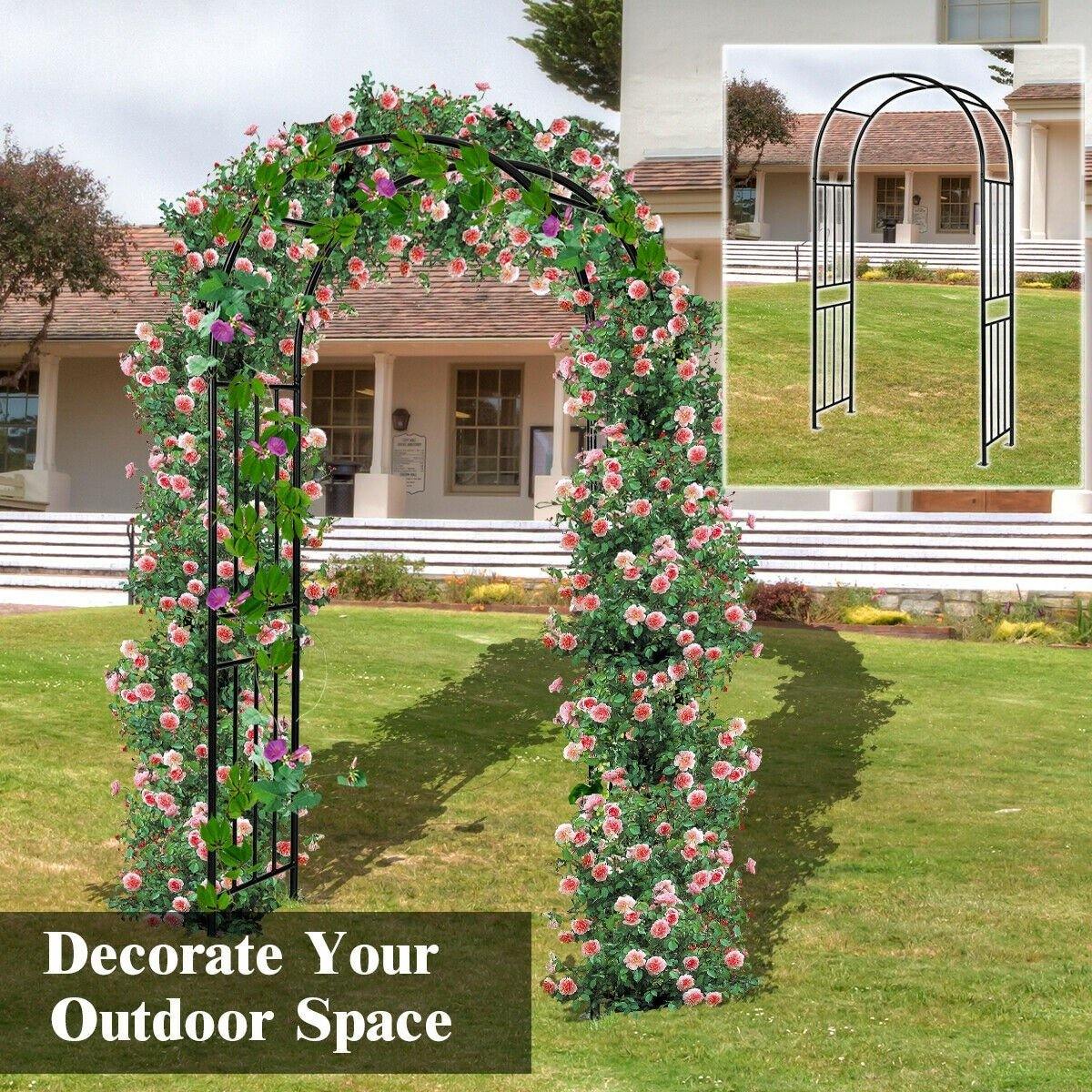 7.2FT Metal Garden Arch Arbor, Heavy Duty Steel Outdoor Arch Trellis with Stakes for Climbing Plants, Bridal Party Wedding Decoration