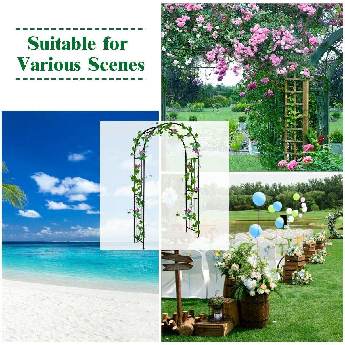 7.2FT Metal Garden Arch Arbor, Heavy Duty Steel Outdoor Arch Trellis with Stakes for Climbing Plants, Bridal Party Wedding Decoration