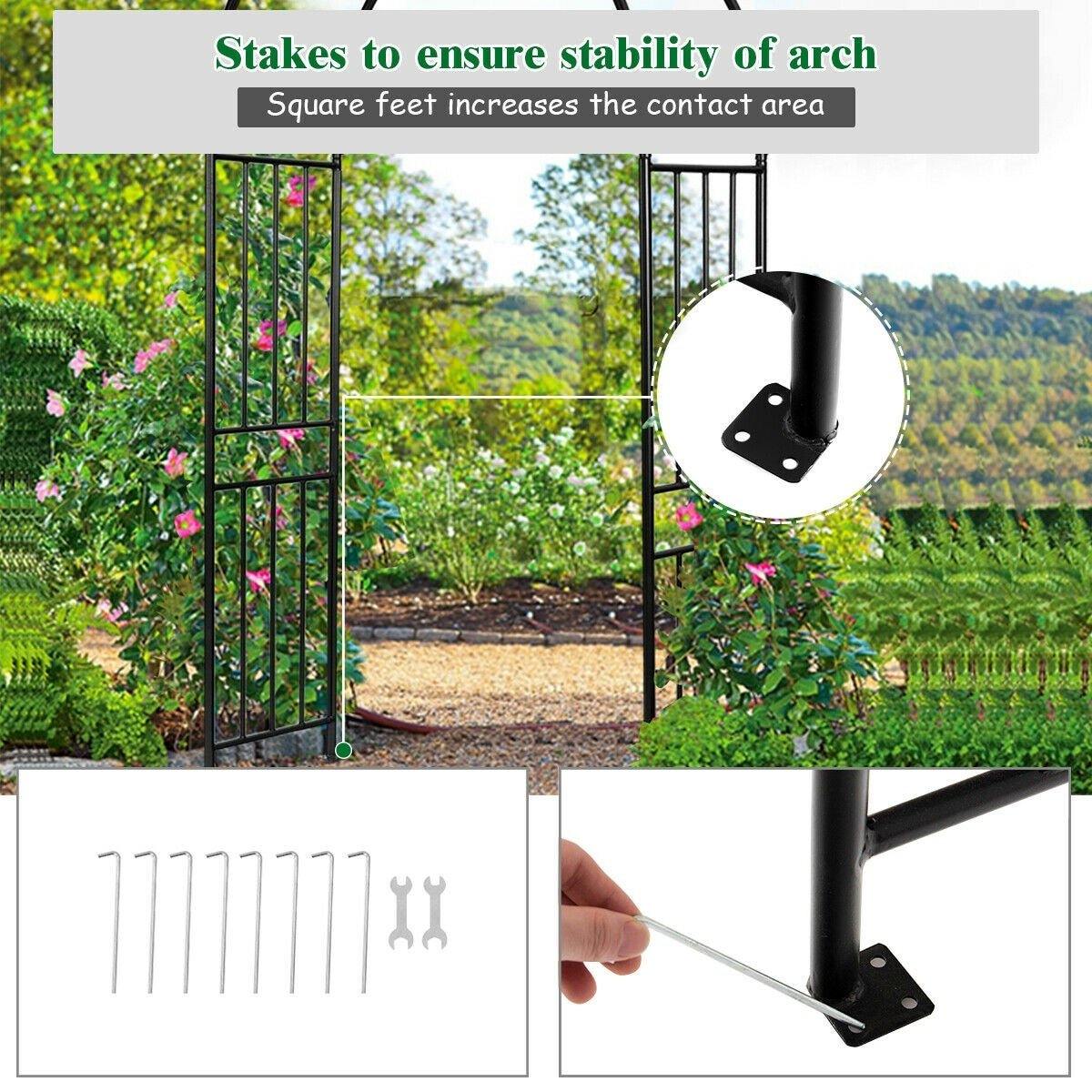 7.2FT Metal Garden Arch Arbor, Heavy Duty Steel Outdoor Arch Trellis with Stakes for Climbing Plants, Bridal Party Wedding Decoration