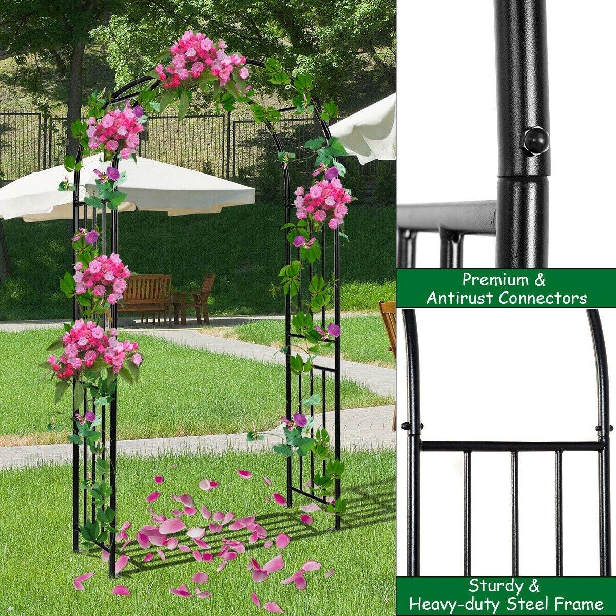 7.2FT Metal Garden Arch Arbor, Heavy Duty Steel Outdoor Arch Trellis with Stakes for Climbing Plants, Bridal Party Wedding Decoration