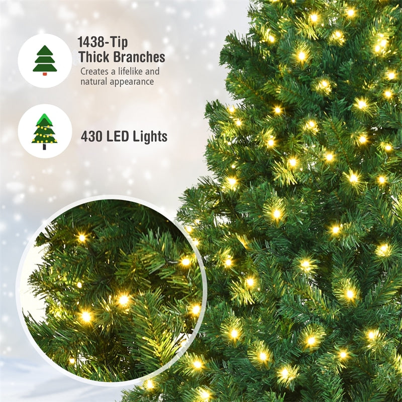 8 FT Green Pre-Lit Artificial Christmas Tree with 430 Warm White LED Lights & 1438 Hinged Branch Tips