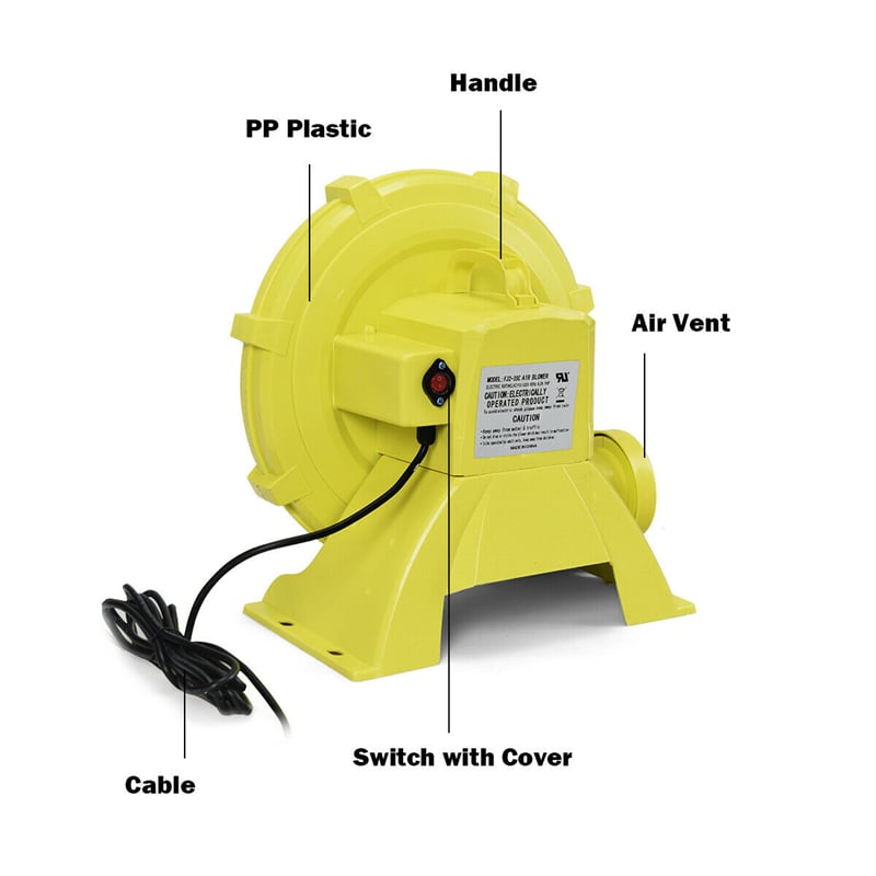950 Watt 1.25 HP Air Blower for Inflatable Bounce House Bouncy Castle, Portable Pump Fan Commercial Inflatable Bouncer Blower