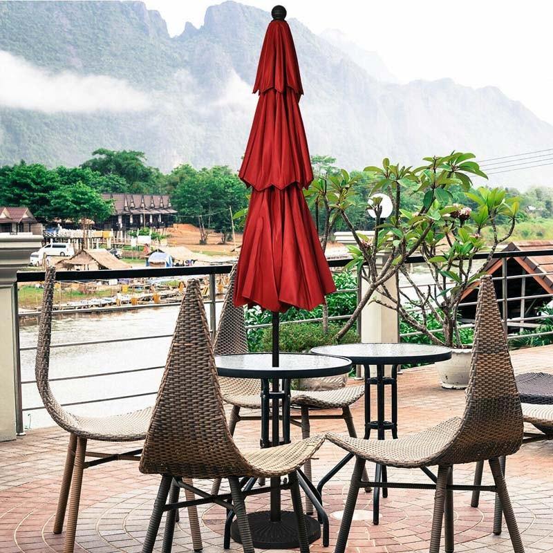 10FT 3 Tier Patio Market Umbrella with Crank & Auto-tilt, Double Vented Outdoor Table Umbrella for Backyard, Poolside, Deck,