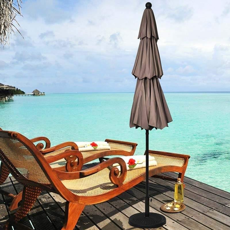 10FT 3 Tier Patio Market Umbrella with Crank & Auto-tilt, Double Vented Outdoor Table Umbrella for Backyard, Poolside, Deck,