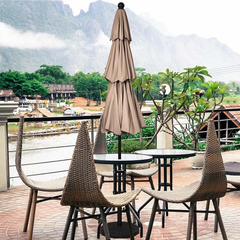 10FT 3 Tier Patio Market Umbrella with Crank & Auto-tilt, Double Vented Outdoor Table Umbrella for Backyard, Poolside, Deck,