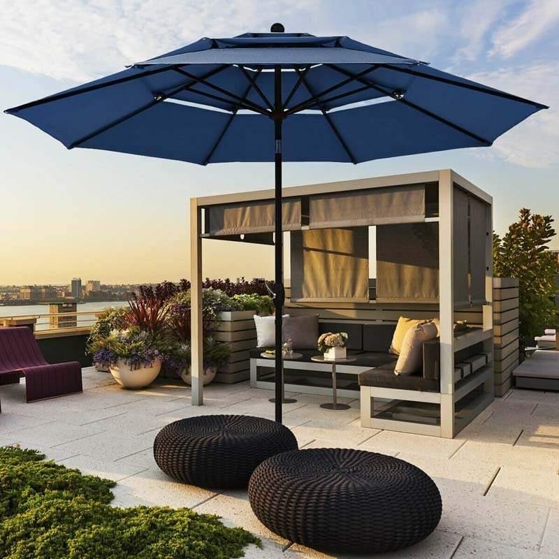 10FT 3 Tier Patio Market Umbrella with Crank & Auto-tilt, Double Vented Outdoor Table Umbrella for Backyard, Poolside, Deck,