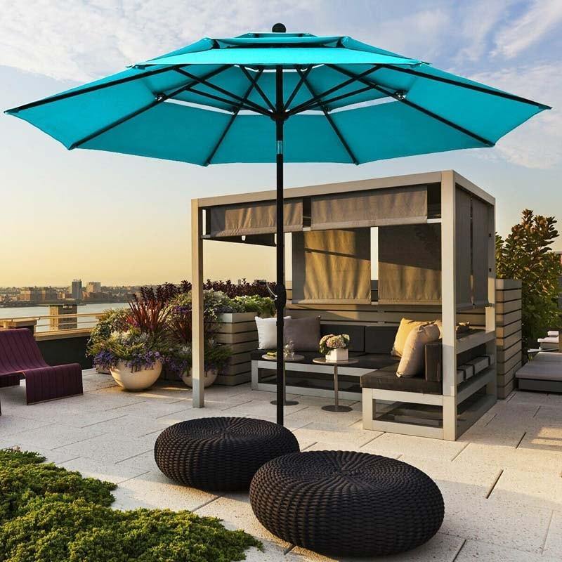 10 FT 3 Tiers Outdoor Patio Market Umbrella with Crank & Auto-tilt, Double Vented Table Umbrella for Pool Deck