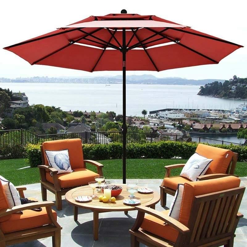 10 FT 3 Tiers Outdoor Patio Market Umbrella with Crank & Auto-tilt, Double Vented Table Umbrella for Pool Deck