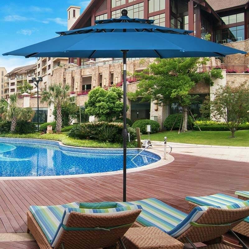 10FT 3 Tier Patio Market Umbrella with Crank & Auto-tilt, Double Vented Outdoor Table Umbrella for Backyard, Poolside, Deck,