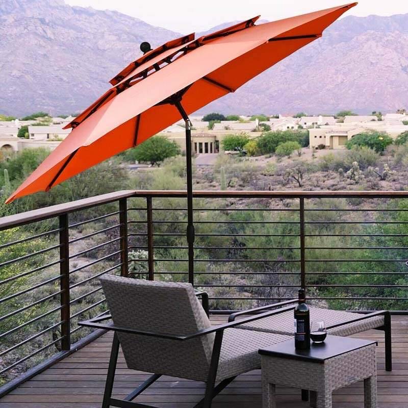 10FT 3 Tier Patio Market Umbrella with Crank & Auto-tilt, Double Vented Outdoor Table Umbrella for Backyard, Poolside, Deck,
