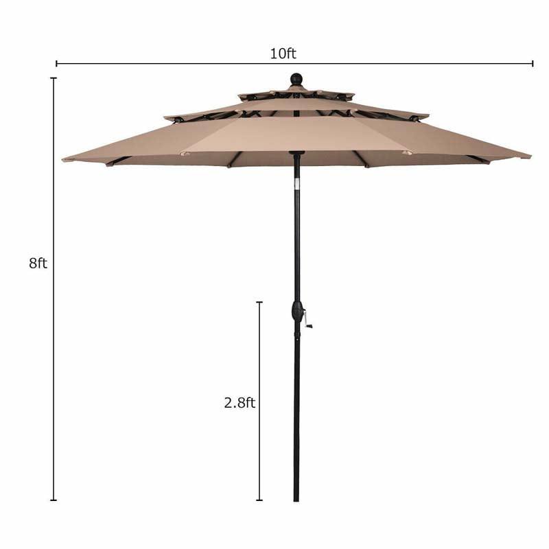 10FT 3 Tier Patio Market Umbrella with Crank & Auto-tilt, Double Vented Outdoor Table Umbrella for Backyard, Poolside, Deck,