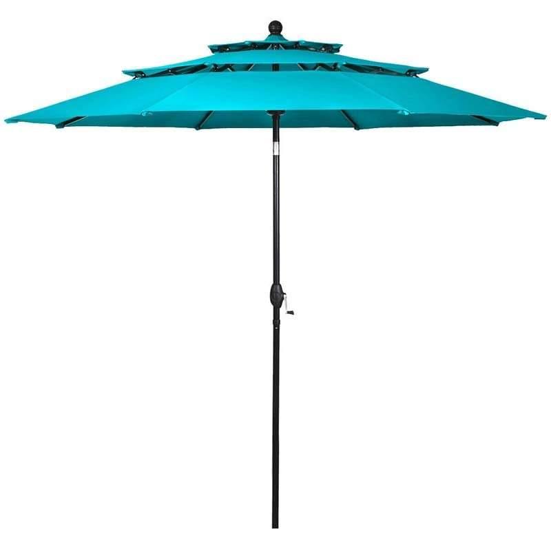 10FT 3 Tier Patio Market Umbrella with Crank & Auto-tilt, Double Vented Outdoor Table Umbrella for Backyard, Poolside, Deck,