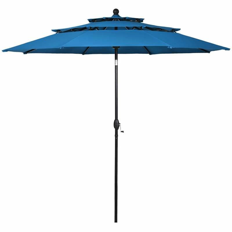 10FT 3 Tier Patio Market Umbrella with Crank & Auto-tilt, Double Vented Outdoor Table Umbrella for Backyard, Poolside, Deck,