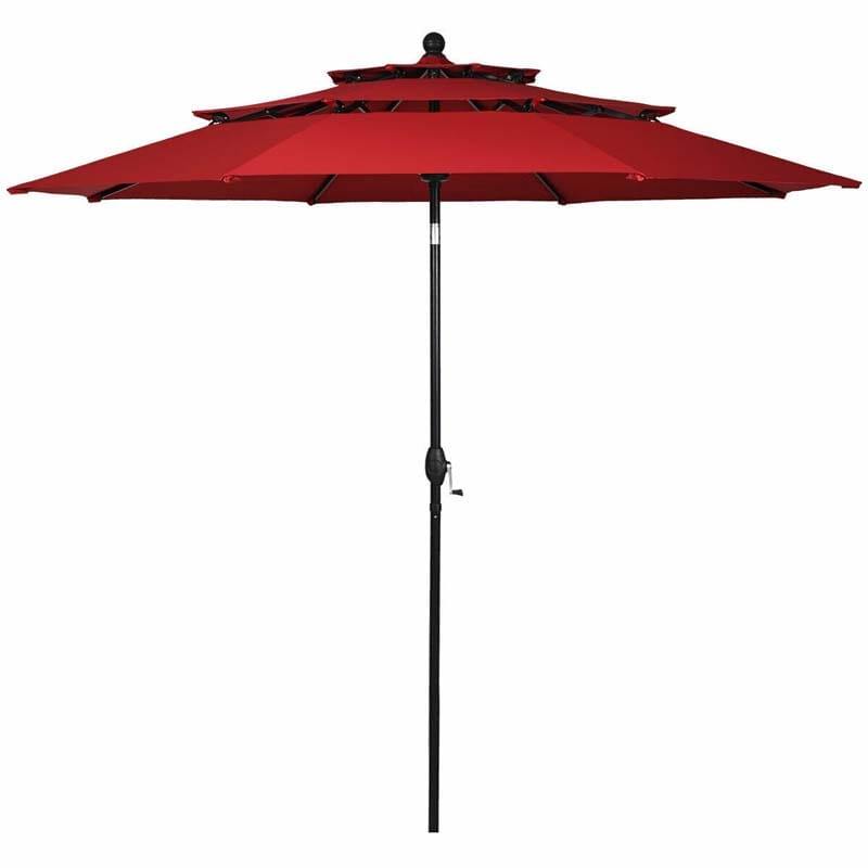 10FT 3 Tier Patio Market Umbrella with Crank & Auto-tilt, Double Vented Outdoor Table Umbrella for Backyard, Poolside, Deck,