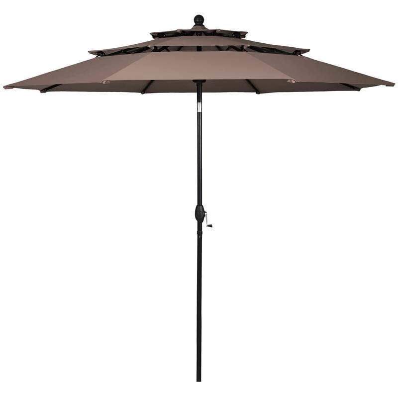 10FT 3 Tier Patio Market Umbrella with Crank & Auto-tilt, Double Vented Outdoor Table Umbrella for Backyard, Poolside, Deck,