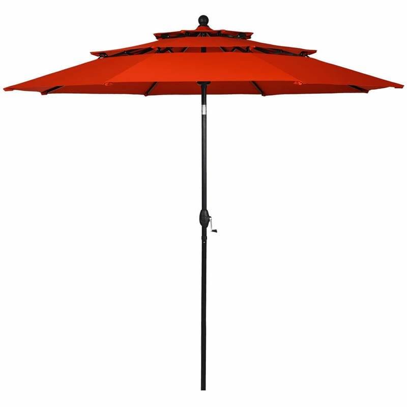 10FT 3 Tier Patio Market Umbrella with Crank & Auto-tilt, Double Vented Outdoor Table Umbrella for Backyard, Poolside, Deck,