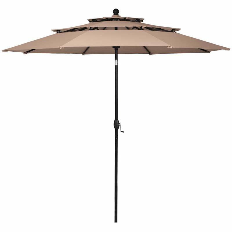 10FT 3 Tier Patio Market Umbrella with Crank & Auto-tilt, Double Vented Outdoor Table Umbrella for Backyard, Poolside, Deck,