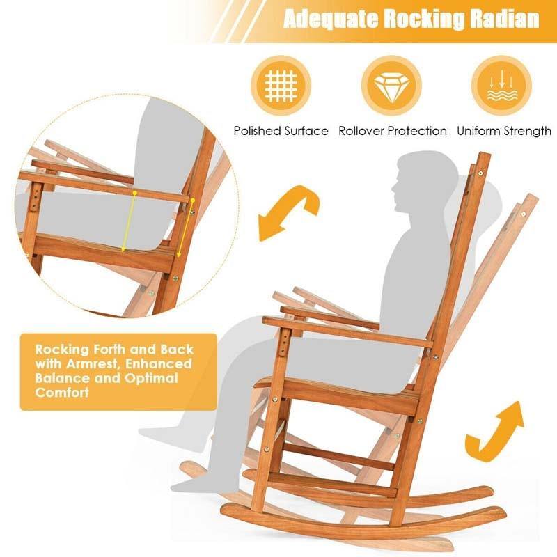 3 Piece Eucalyptus Wood Patio Rocking Chair Set, Outdoor Rocker Bistro Set with Coffee Table for Backyard, Balcony
