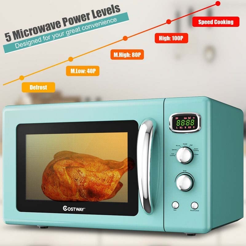 0.9Cu.ft Retro Countertop Microwave Oven 900W with Defrost & Auto Cooking Function, Glass Turntable