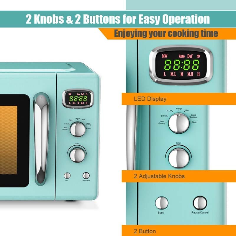 0.9Cu.ft Retro Countertop Microwave Oven 900W with Defrost & Auto Cooking Function, Glass Turntable