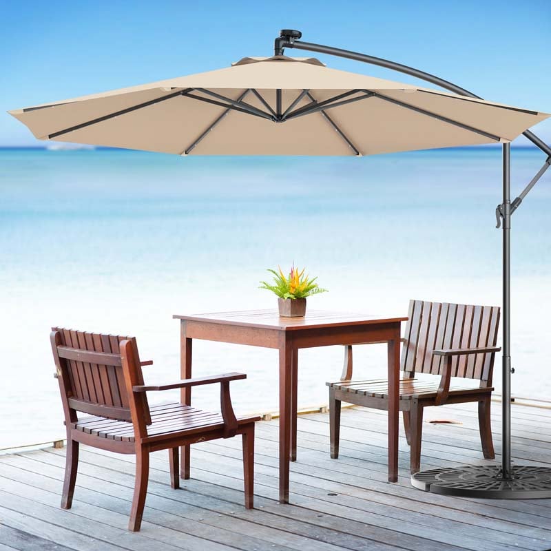10FT Offset Patio Umbrella with 40 Solar LED Lights & Cross Base, Large Outdoor Cantilever Umbrella for Sun Rain