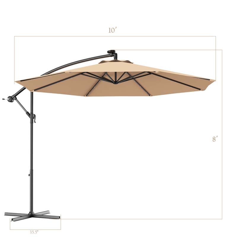 10FT Offset Patio Umbrella with 40 Solar LED Lights & Cross Base, Large Outdoor Cantilever Umbrella for Sun Rain