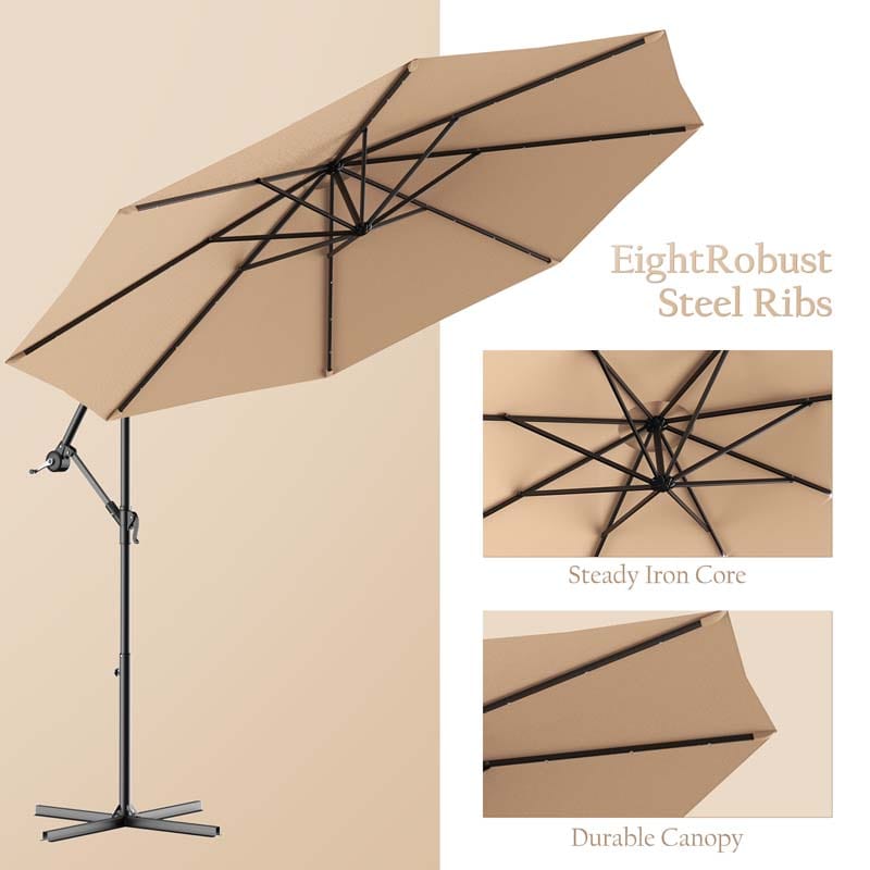 10FT Offset Patio Umbrella with 40 Solar LED Lights & Cross Base, Large Outdoor Cantilever Umbrella for Sun Rain