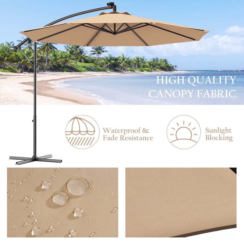 10FT Offset Patio Umbrella with 40 Solar LED Lights & Cross Base, Large Outdoor Cantilever Umbrella for Sun Rain