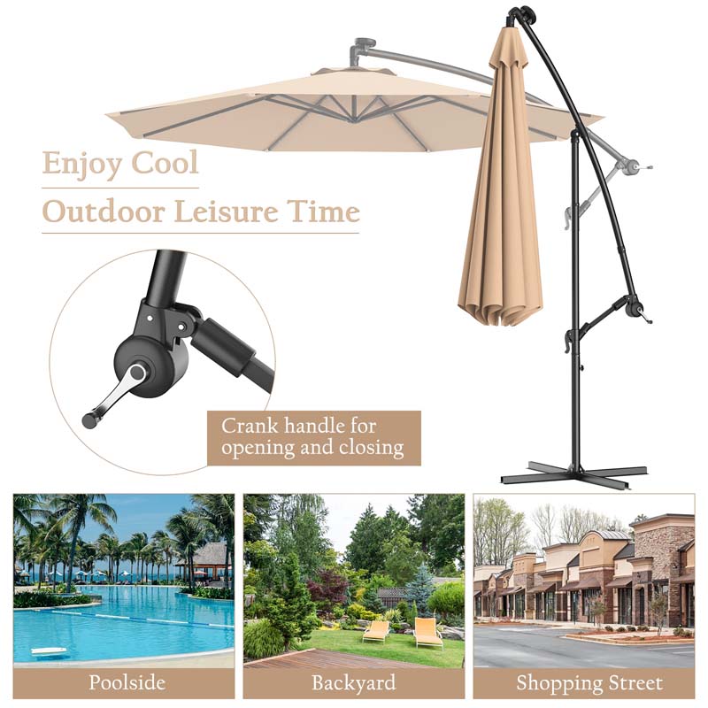 10FT Offset Patio Umbrella with 40 Solar LED Lights & Cross Base, Large Outdoor Cantilever Umbrella for Sun Rain