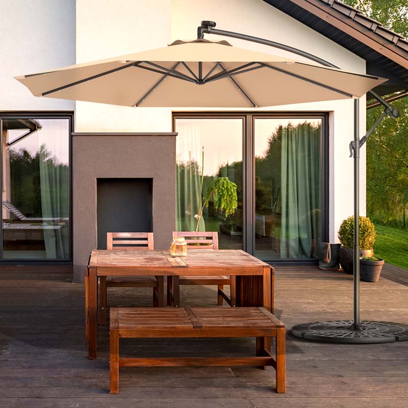 10FT Offset Patio Umbrella with 40 Solar LED Lights & Cross Base, Large Outdoor Cantilever Umbrella for Sun Rain