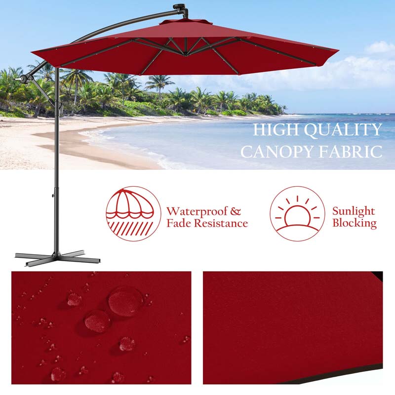 10FT Offset Patio Umbrella with 40 Solar LED Lights & Cross Base, Large Outdoor Cantilever Umbrella for Sun Rain