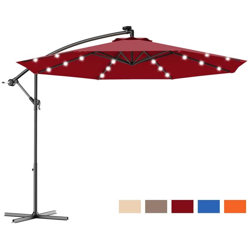 10FT Offset Patio Umbrella with 40 Solar LED Lights & Cross Base, Large Outdoor Cantilever Umbrella for Sun Rain