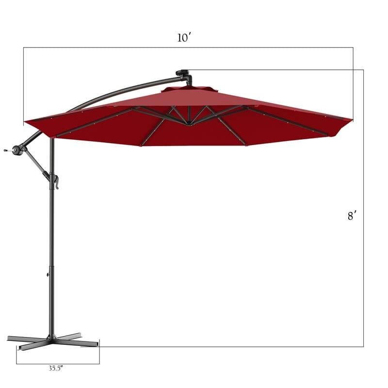 10FT Offset Patio Umbrella with 40 Solar LED Lights & Cross Base, Large Outdoor Cantilever Umbrella for Sun Rain