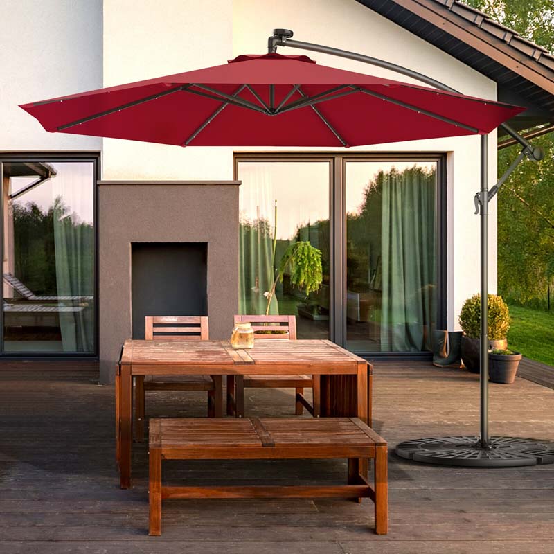 10FT Offset Patio Umbrella with 40 Solar LED Lights & Cross Base, Large Outdoor Cantilever Umbrella for Sun Rain