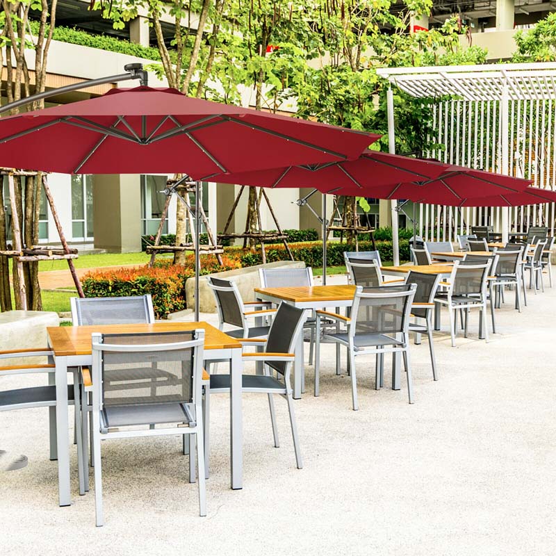 10FT Offset Patio Umbrella with 40 Solar LED Lights & Cross Base, Large Outdoor Cantilever Umbrella for Sun Rain