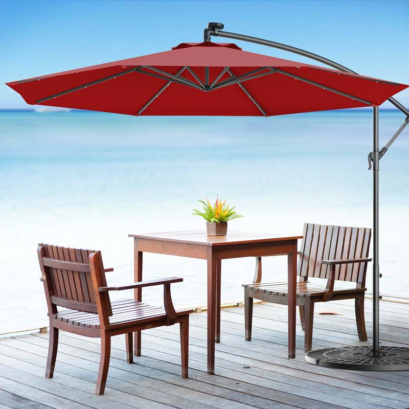 10FT Offset Patio Umbrella with 40 Solar LED Lights & Cross Base, Large Outdoor Cantilever Umbrella for Sun Rain