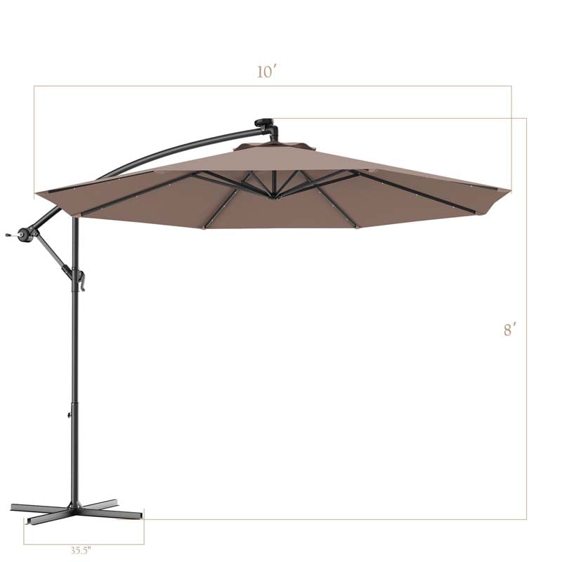10FT Offset Patio Umbrella with 40 Solar LED Lights & Cross Base, Large Outdoor Cantilever Umbrella for Sun Rain