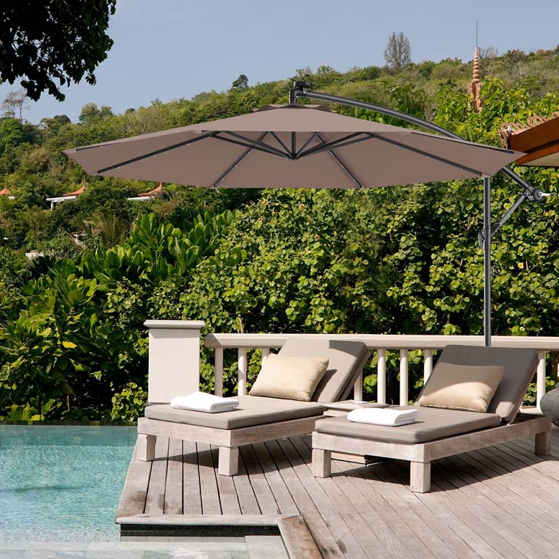 10FT Offset Patio Umbrella with 40 Solar LED Lights & Cross Base, Large Outdoor Cantilever Umbrella for Sun Rain