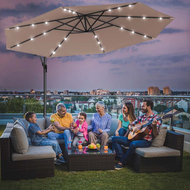 10FT Offset Patio Umbrella with 40 Solar LED Lights & Cross Base, Large Outdoor Cantilever Umbrella for Sun Rain