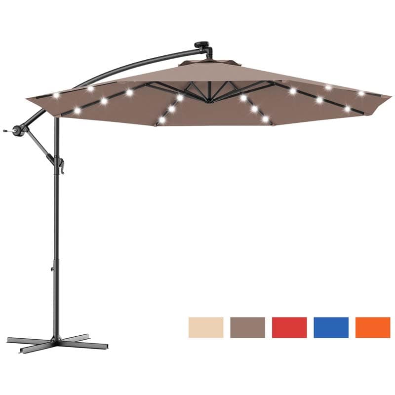 10FT Offset Patio Umbrella with 40 Solar LED Lights & Cross Base, Large Outdoor Cantilever Umbrella for Sun Rain